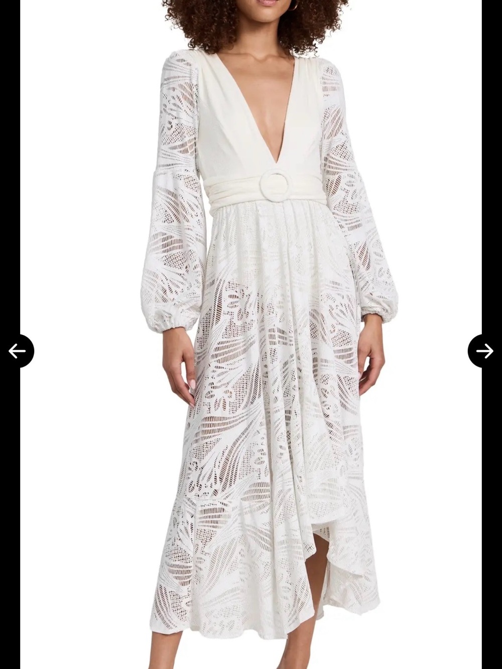 PatBO White Lace V-Neck Midi Dress with Belt